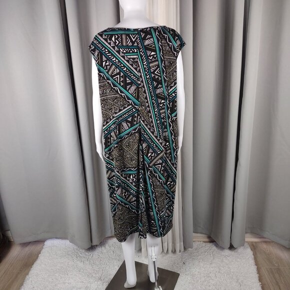 Cato Geometric Tribal Print Cap Sleeve Draped Midi Dress Size Plus Size 18/20W - Picture 4 of 12